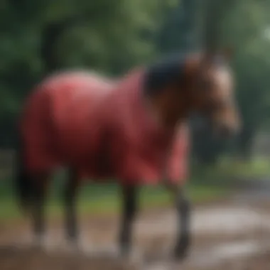 WeatherBeeta Blanket Protecting Horse from Rain Horse wearing WeatherBeeta blanket in rainy conditions