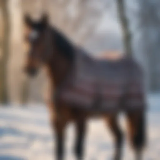 WeatherBeeta turnout blanket on a horse in a snowy landscape