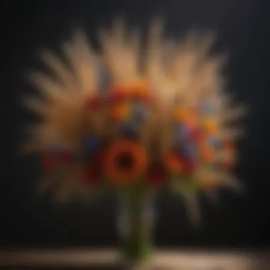 Artistic Wheat Bouquet Artistic arrangement of wheat wedding bouquet with colorful flowers