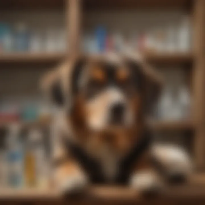 A selection of dog vaccines on a pharmacy shelf