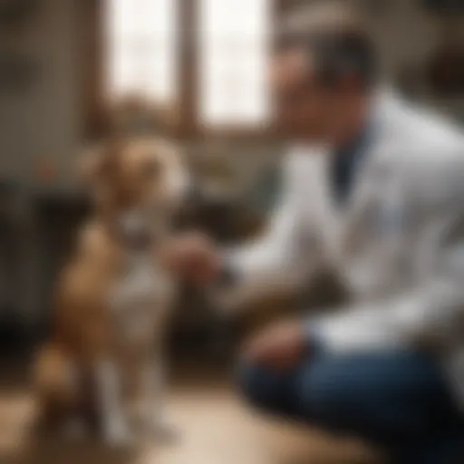 A veterinarian examining a dog for vaccinations