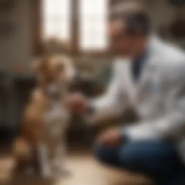 Veterinarian Consultation for Dog Vaccines A veterinarian examining a dog for vaccinations