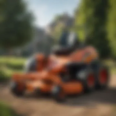 Optimized Performance in Landscaping Tasks Zero turn mower performing in a landscaped area with wheel weights
