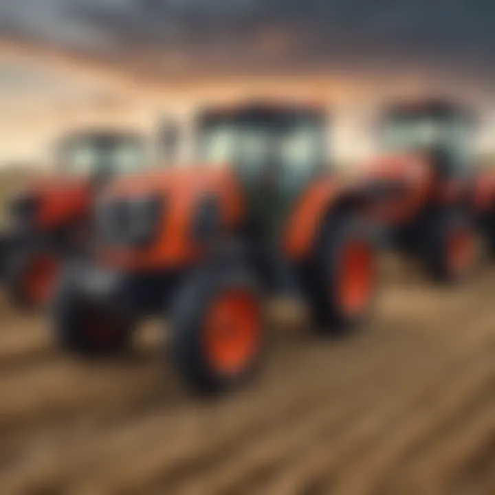 Diverse Kubota tractor packages displayed at a dealership